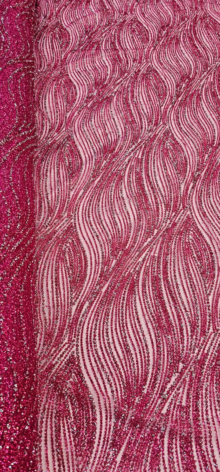 Tule com Glitter Diamond Wave Pink - Largura 1,45 m x Comprimento  1 m