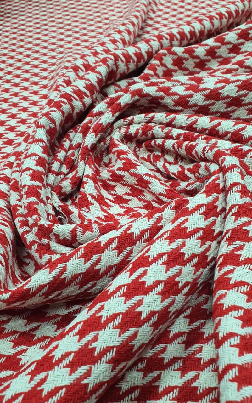 Tweed Premium Pesado Pied de Poule Vermelho e Branco - Largura 1,47 m x Comprimento 1,60 m 