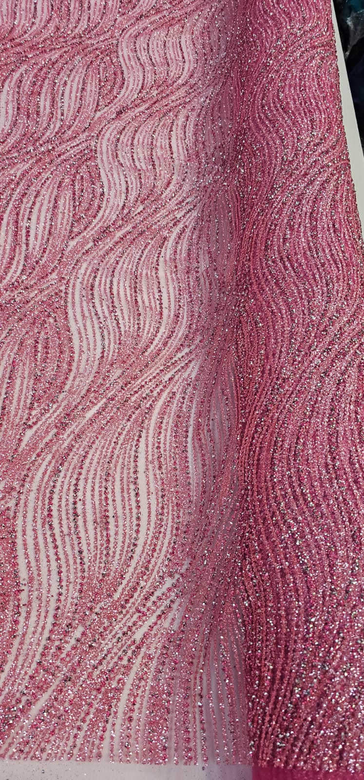Tule com Glitter Diamond Wave Rosa Chiclete Furado - Largura 1,45 m x Comprimento 1 m 