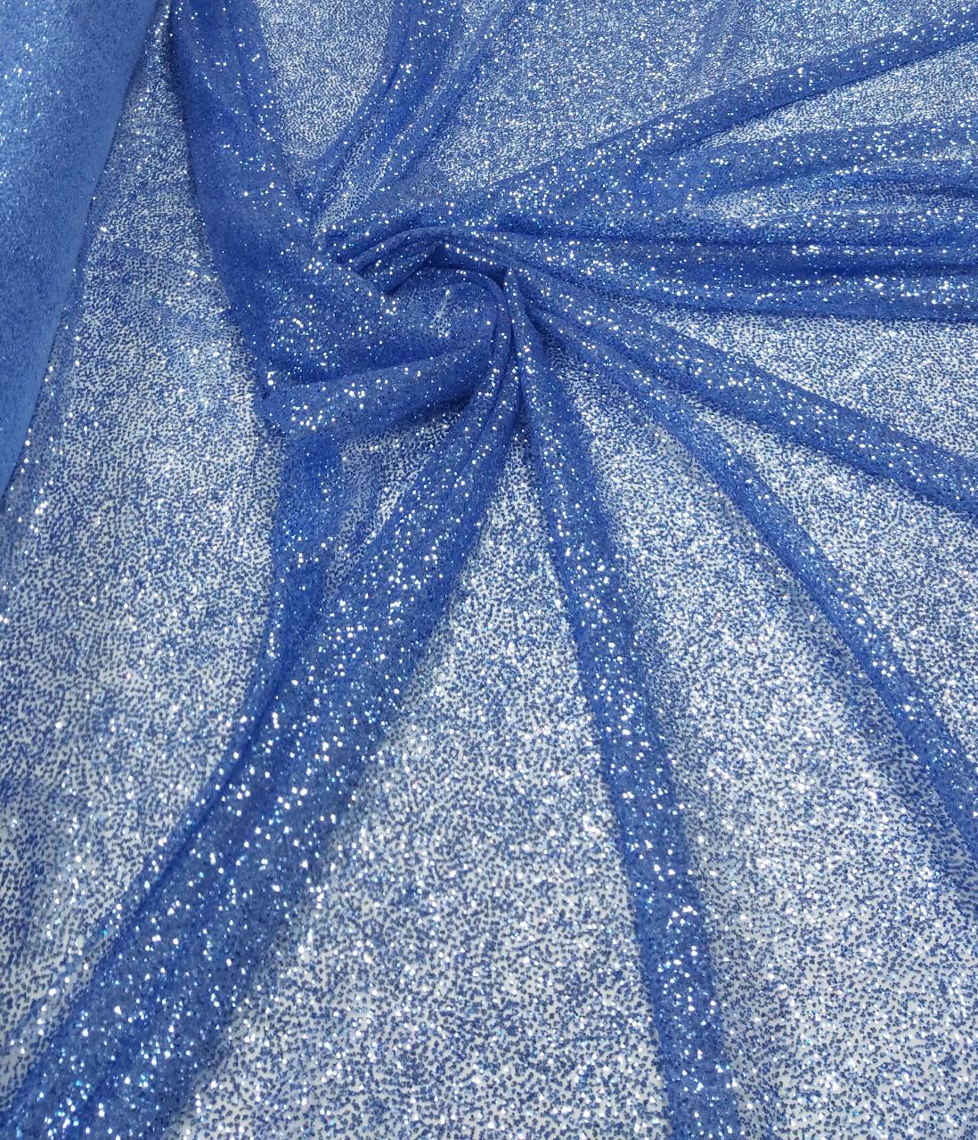 Tule com Glitter Azul Serenity Pesado SUJO - Largura 1,40 m x Comprimento 1 M 