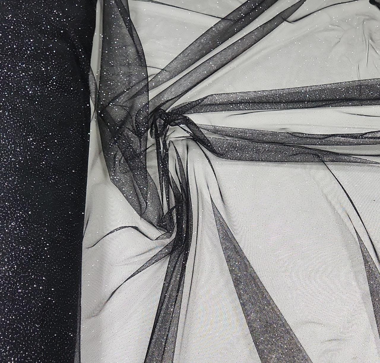 Tule com Glitter Fantasy Preto brilho prata - Largura 1,50 m x Comprimento 5 m 