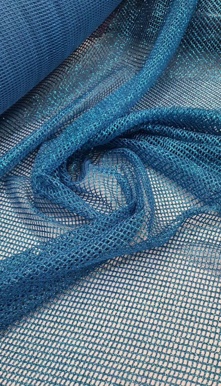 Tela Com Glitter Premium Azul Turquesa Modelo 02 - Largura 1,45 m x Comprimento 1,50 m 