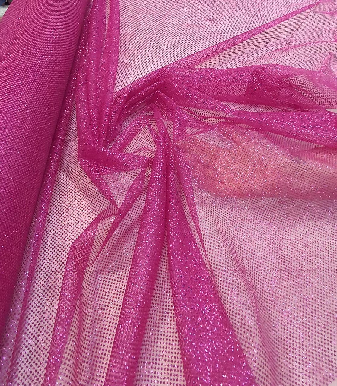 Tule com Glitter Pink Leve    - Largura 1,40 m x Comprimento 1 m 