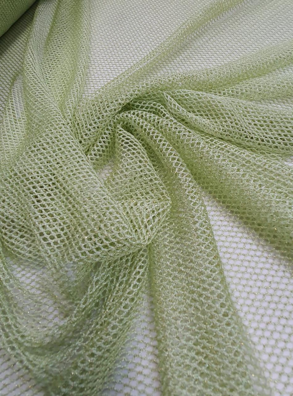 Tela Arrastão Fancy Com Lurex Pistache - Largura 1,45 m x Comprimento 2,50 m 