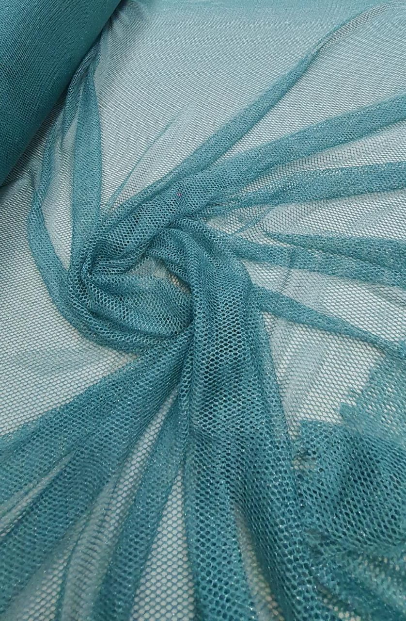 Tela Arrastão Fancy Com Lurex Verde Tiffany - Largura 1,45 m  x Comprimento 3 m 