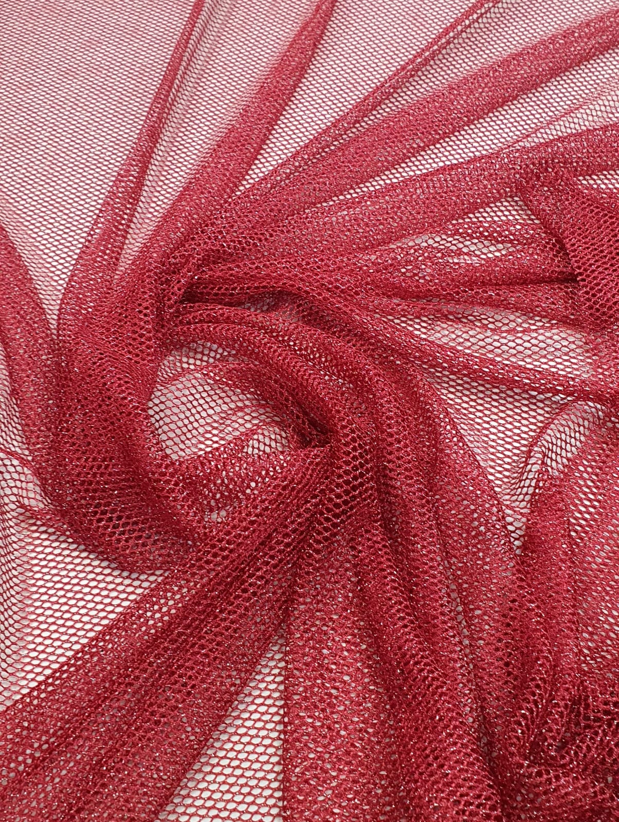 Tela Arrastão Fancy Com Lurex Vermelho -Largura 1,45 m x Comprimento 3 m 