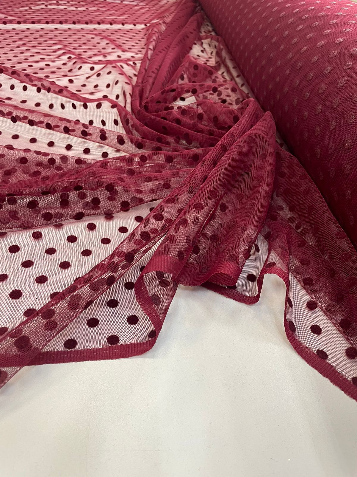 Tule Point Sprit Flocado Marsala - Largura 1,50 m x Comprimento 1 m 