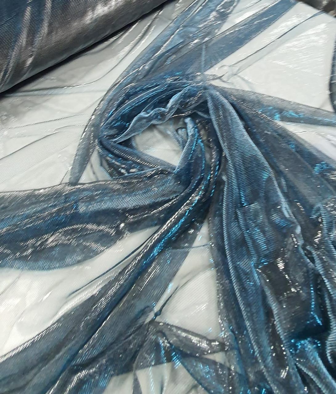 Tela Light Lurex Furtacor Azul Turquesa com Prata - Largura 1,60 m x Comprimento 5 m 