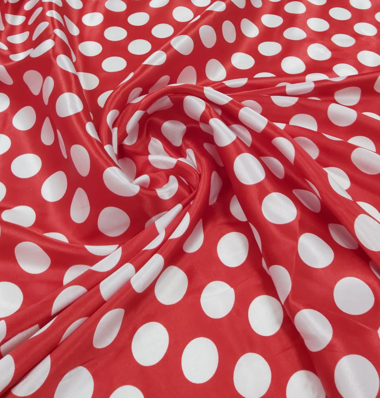 Cetim Vermelho Bola Branca - Largura 1,47 m x Comprimento 6 m 