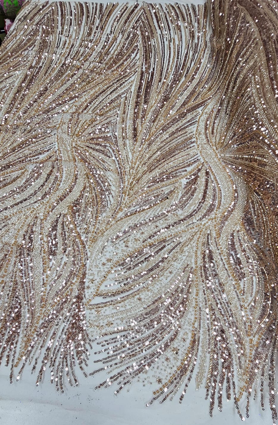 Tule Bordado com Pedrarias Premium Dourado HT97424  - Largura 1,30 m x Comprimento 0,65 cm
