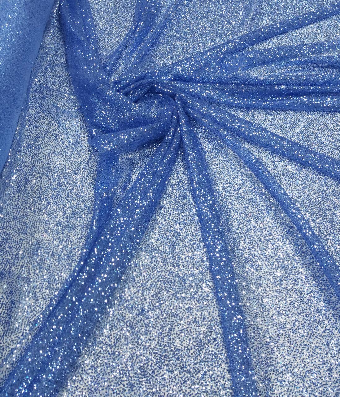 Tule com Glitter Azul Serenity Pesado COM DEFEITO - Largura 1,40 m x Comprimento 0,80,cm