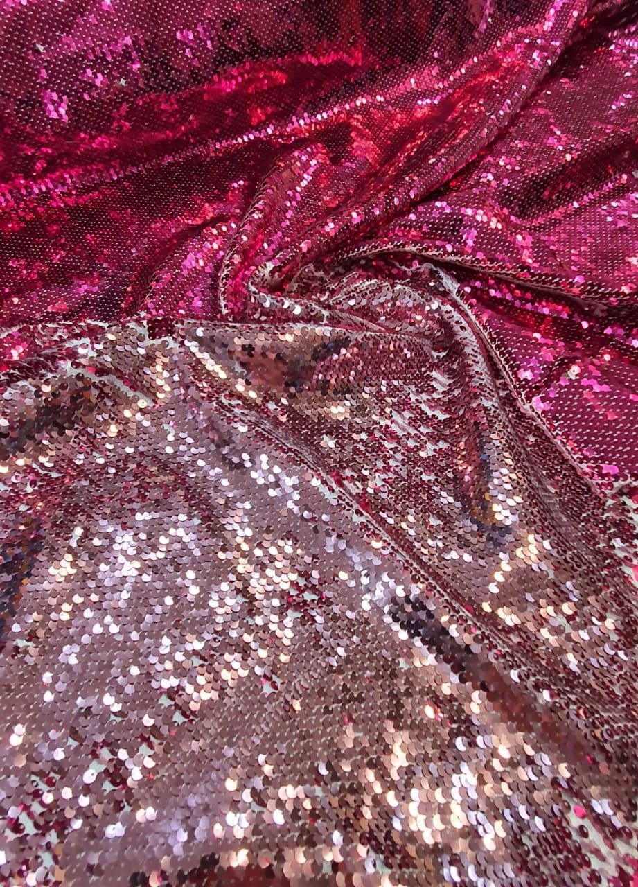 Paetê Bordado Reversível Pink com Rosê Gold - Largura 1,35 m x Comprimento 2 m 