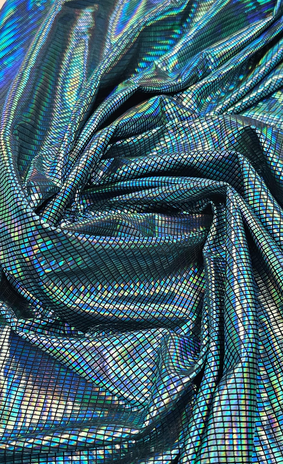 Malha Look Holográfica Azul Claro  - Largura 1,50 m x Comprimento 1 m 