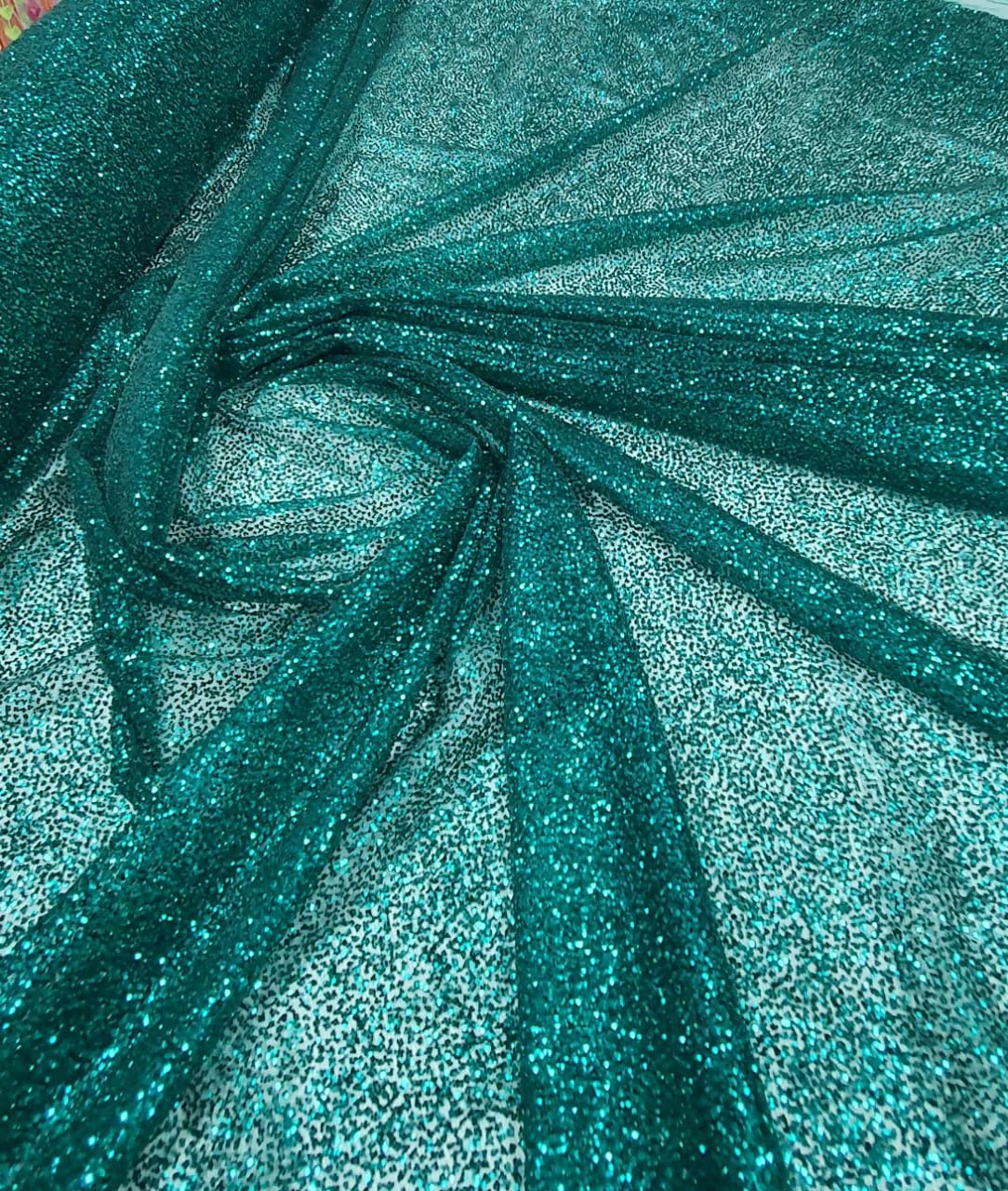 Tule com Glitter Verde Floresta Pesado - Largura 1,40  m x Comprimento 1 m 