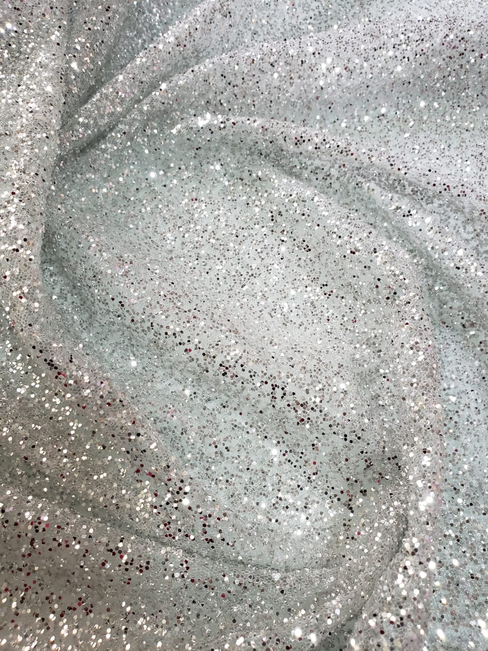 Tule com Glitter Prata Pesado  - Largura 1,40 m x Comprimento 1 m 