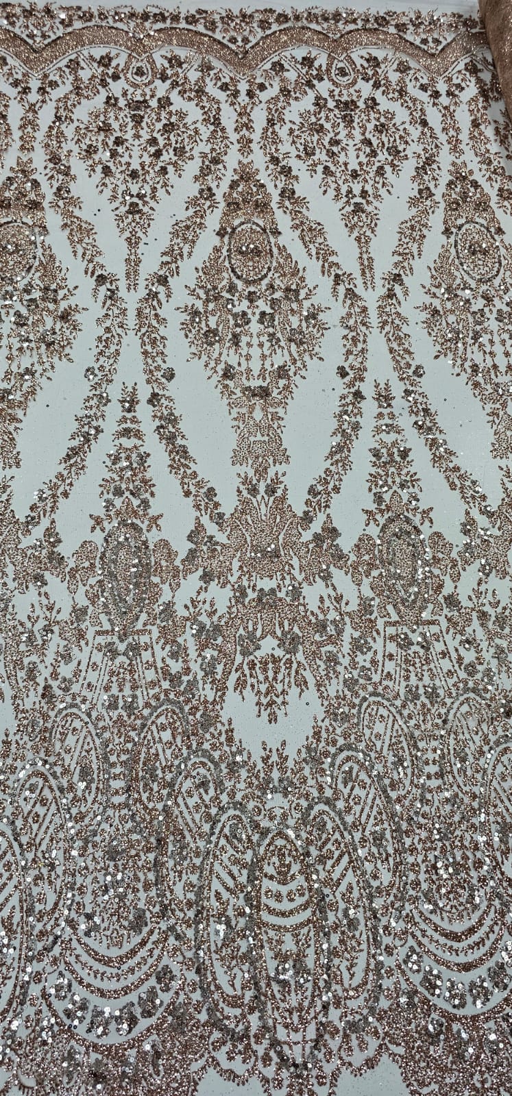 Tule Bordado com Glitter e Paetê Rosê Gold Modelo 3563 - Largura 1,45 m x Comprimento 3 m 