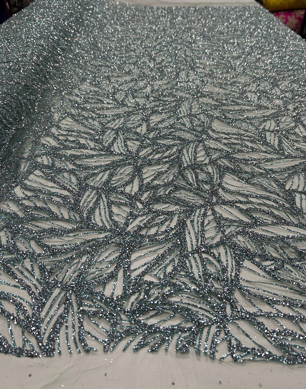 Tule com Glitter Diamond Verde Água  ST1036   - Largura 1,45 m x Comprimento 0,80 cm