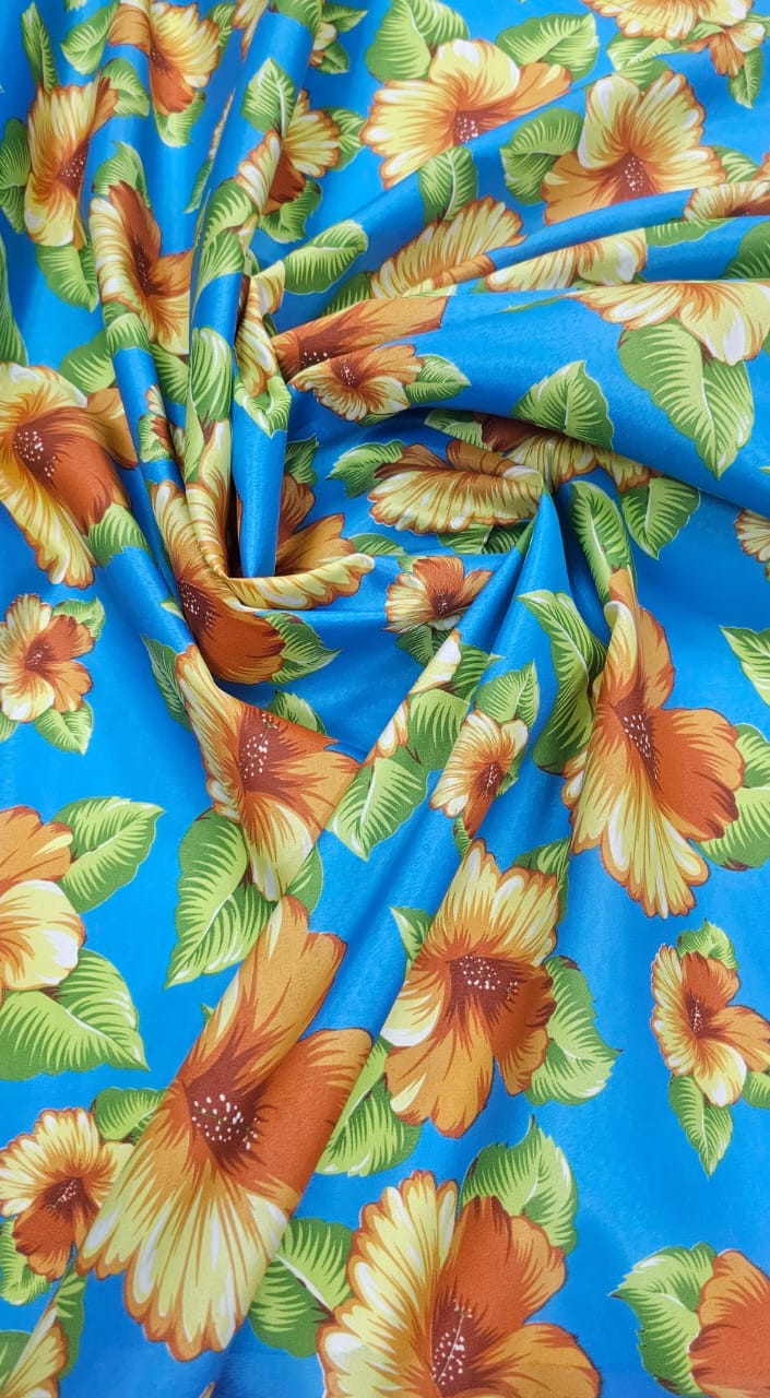 Chitão Estampado Fundo Azul Flores Amarelas STC - Largura 1,40 m x Comprimento 0,80 cm