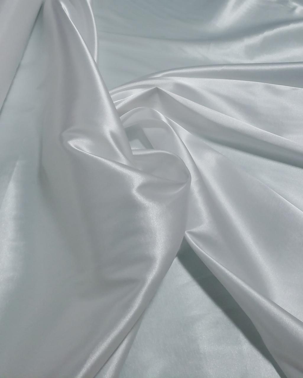 Cetim Charmeusse c/ Lycra Liso Branco AMASSADO - Largura 1,47 m x Comprimento 1 m 
