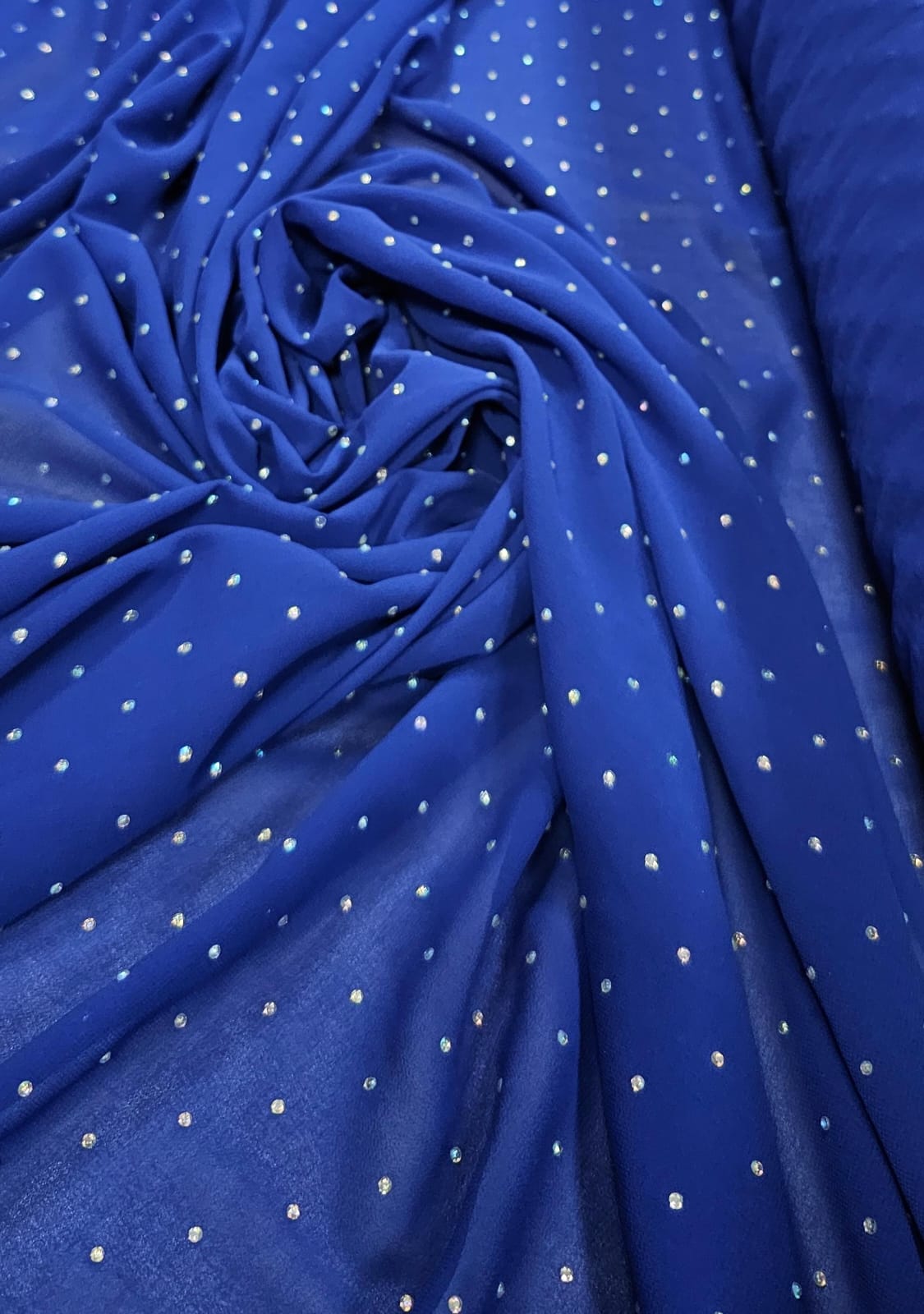 Mousseline Toque de Seda Com Strass Azul Royal  - Largura 1,50 m x Comprimento 1,30 m 