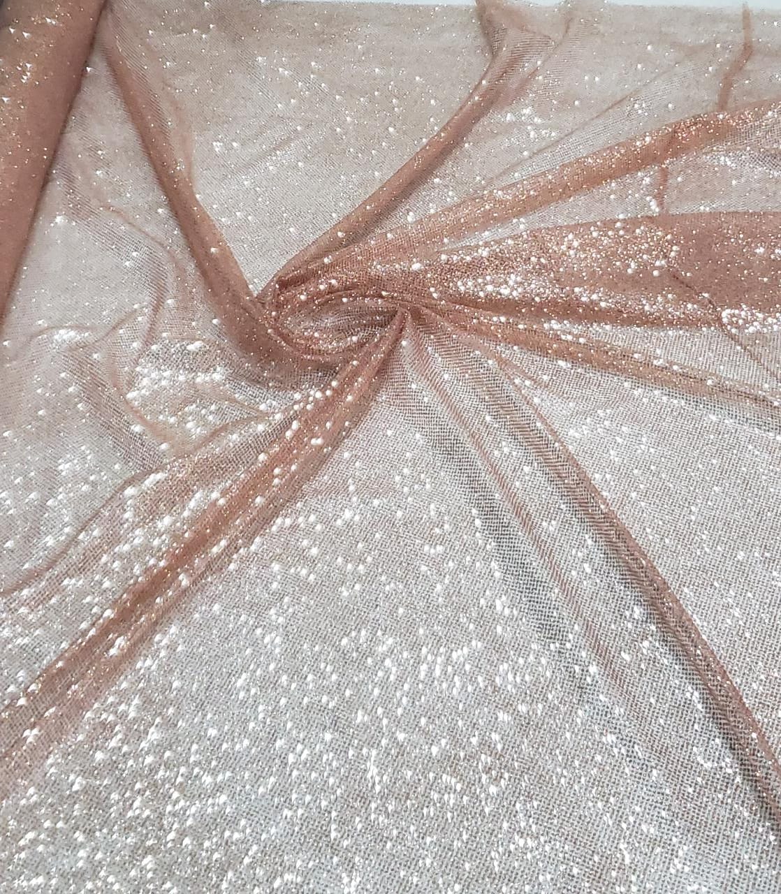Tule com Glitter Rosê Gold Leve    - Largura 1,40 m x Comprimento 2,70 m