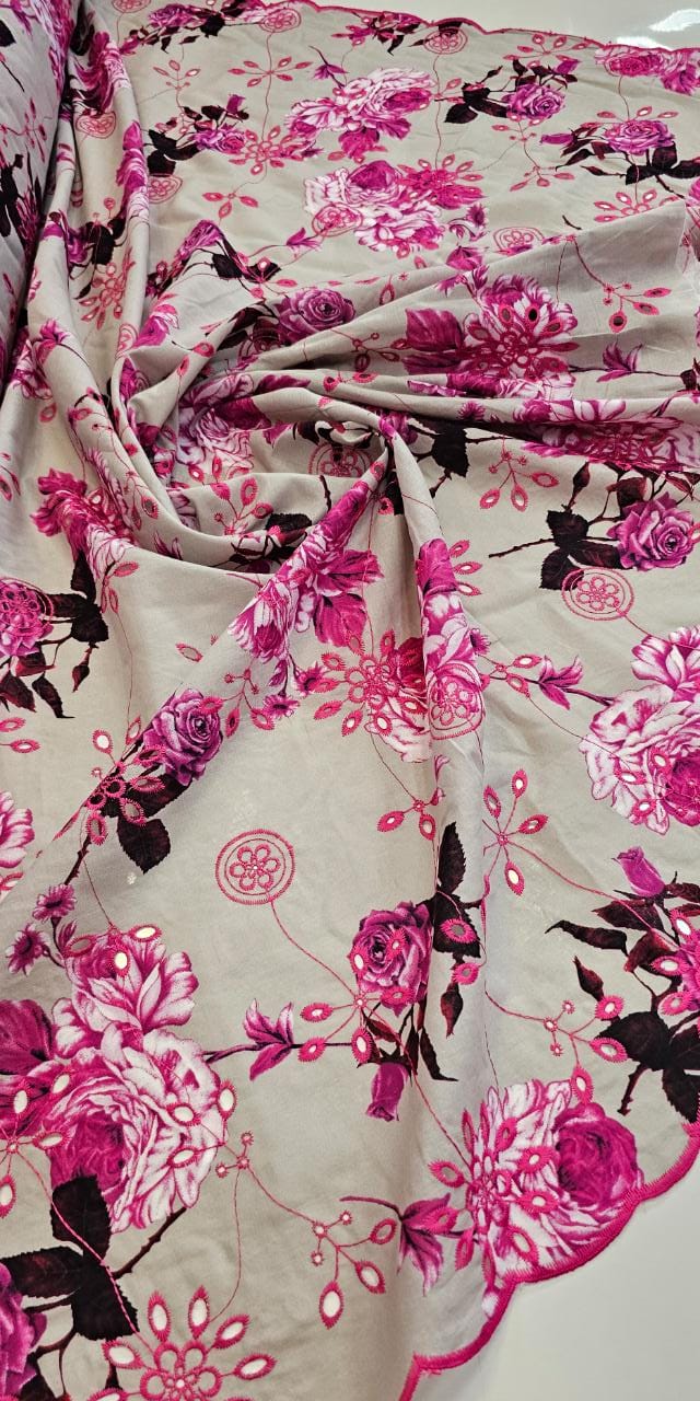 Layse Bordada Premium Estampada Pink e Kaki Coleção 2024 - Comprimento 2 m x Largura 1,38 m
