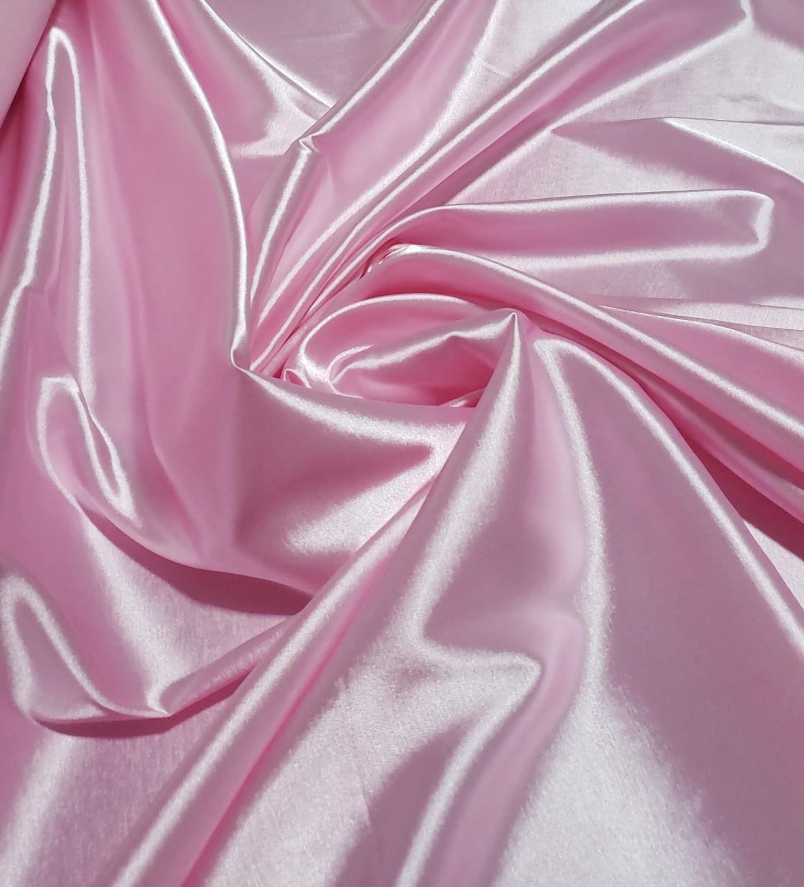 Cetim Charmeusse c/ Lycra Liso Rosa Bebê COM SUJEIRA - Comprimento 1,90 m x Largura 1,47 m 