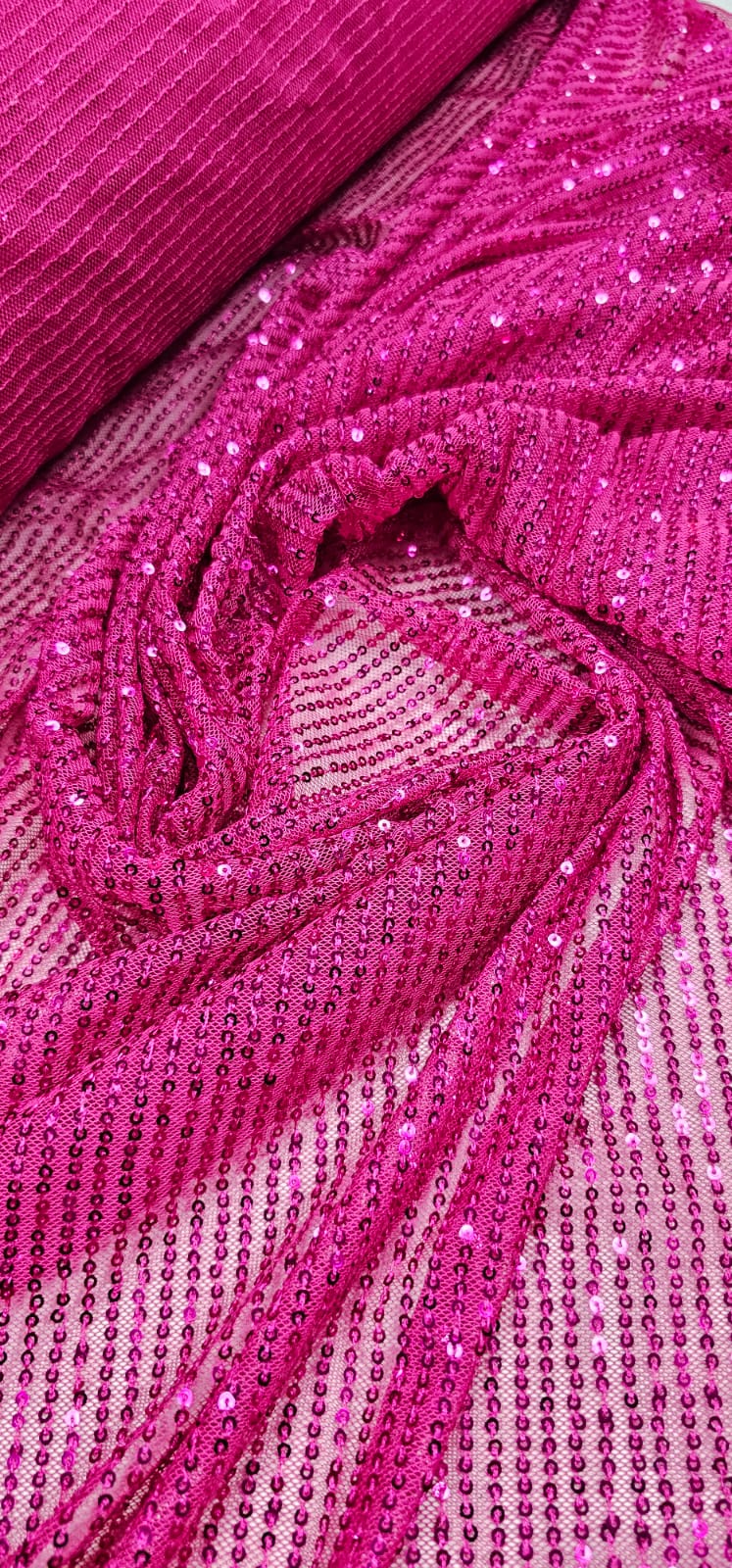 Paetê Bordado Glamour com Elastano Pink - Comprimento 2,30 m x Largura 1,40 m 