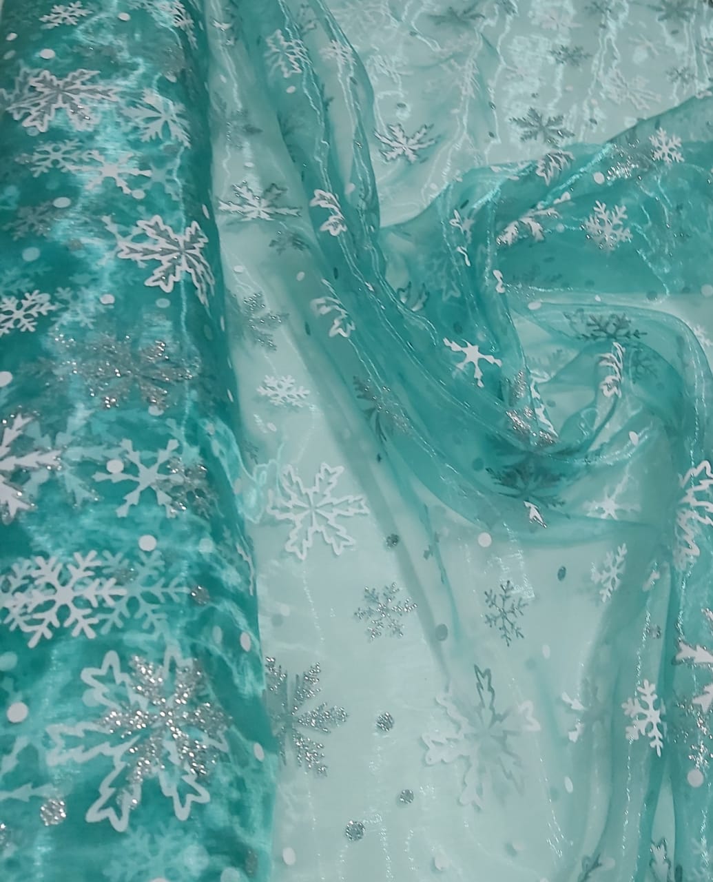 Organza Verde Água Frozen com Glitter - Comprimento 0,70 cm x Largura 1,50 m 
