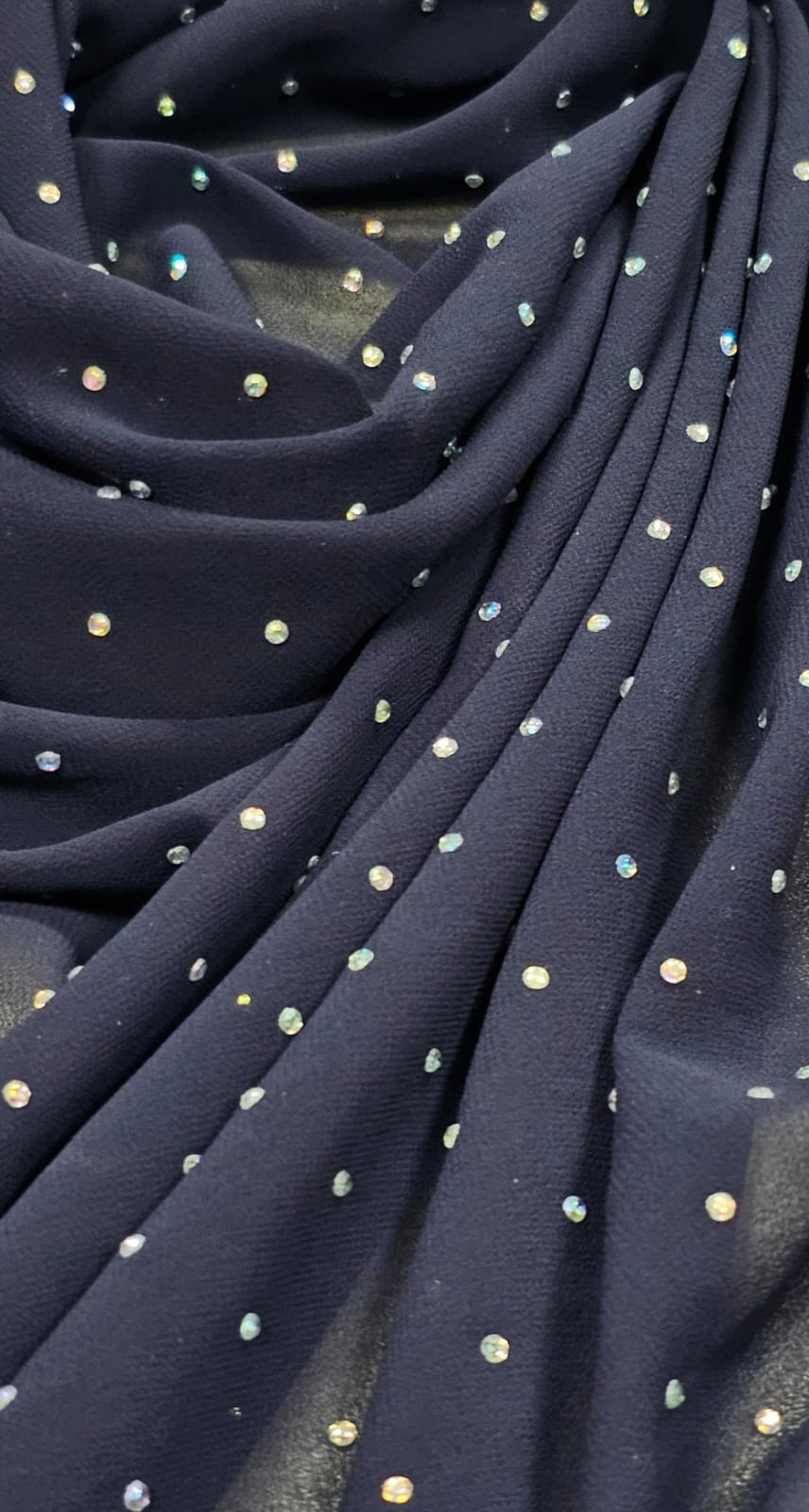 Mousseline Toque de Seda Com Strass Azul Marinho - Comprimento 2 m x Largura 1,50 m 