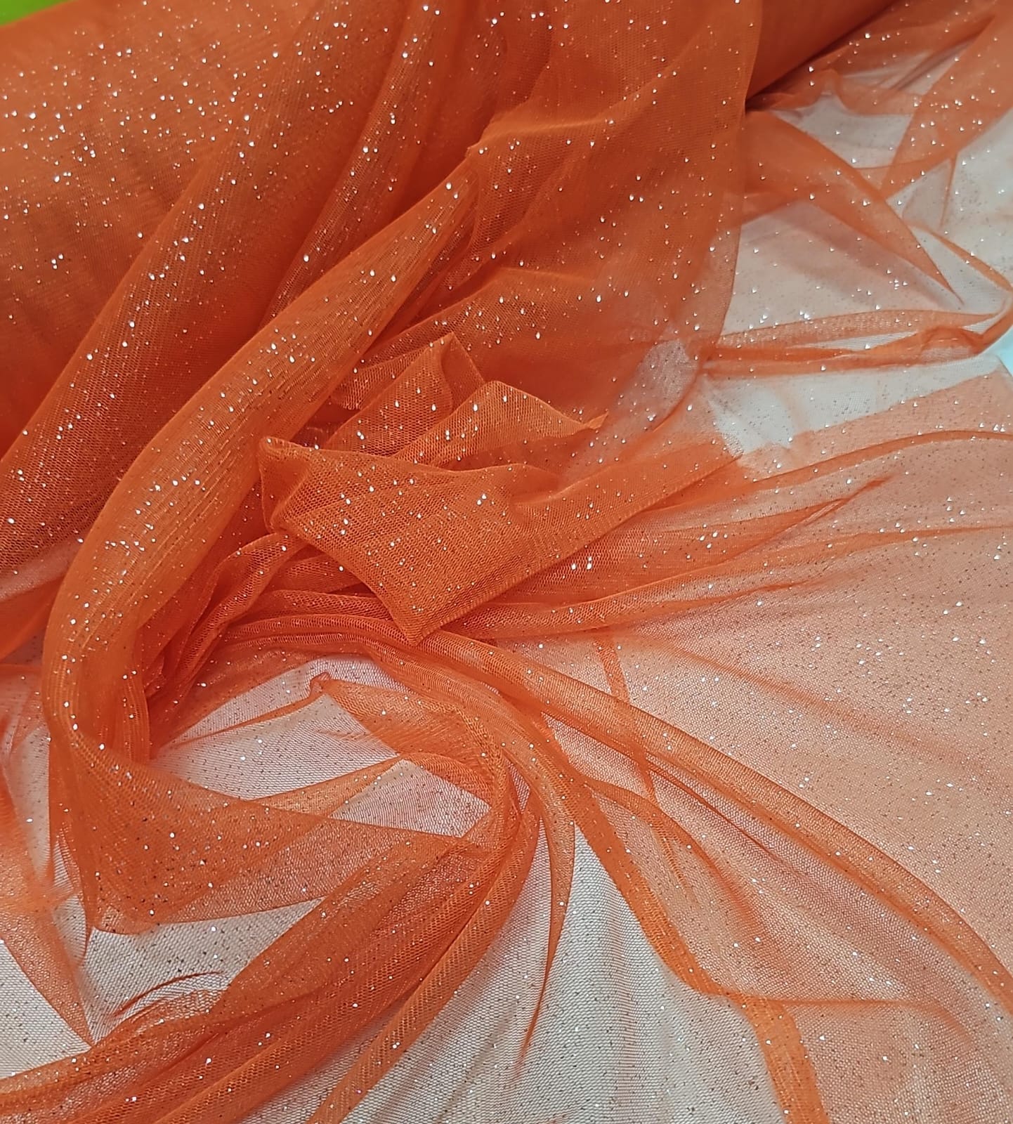 Tule com Glitter Fantasy Laranja - Comprimento 2,50 m x Largura 1,50 m 