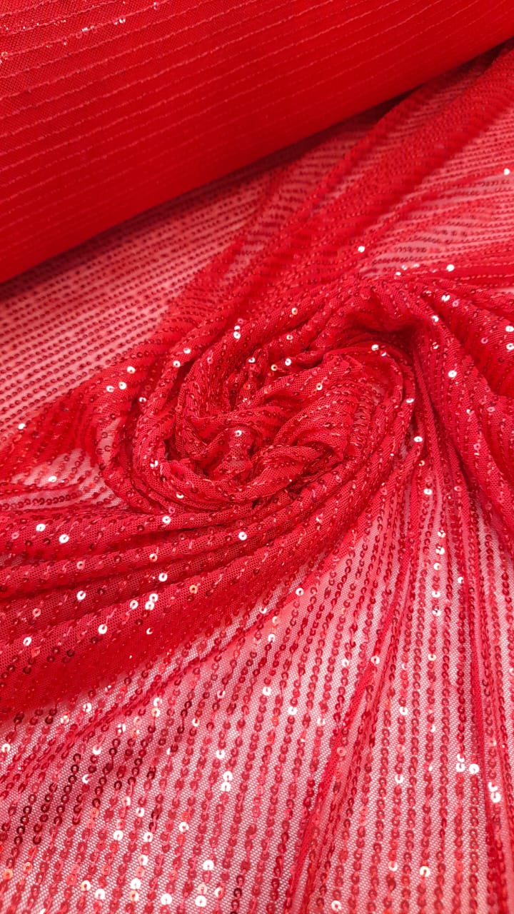 Paetê Bordado Glamour Light com Elastano Vermelho Ferrari - Comprimento 0,90 cm x Largura 1,40 m 