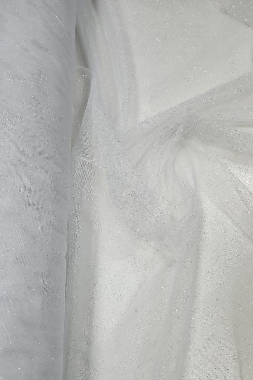 Tule com Glitter Fantasy Branco COM FURO - Comprimento 1 m x Largura 1,50 m