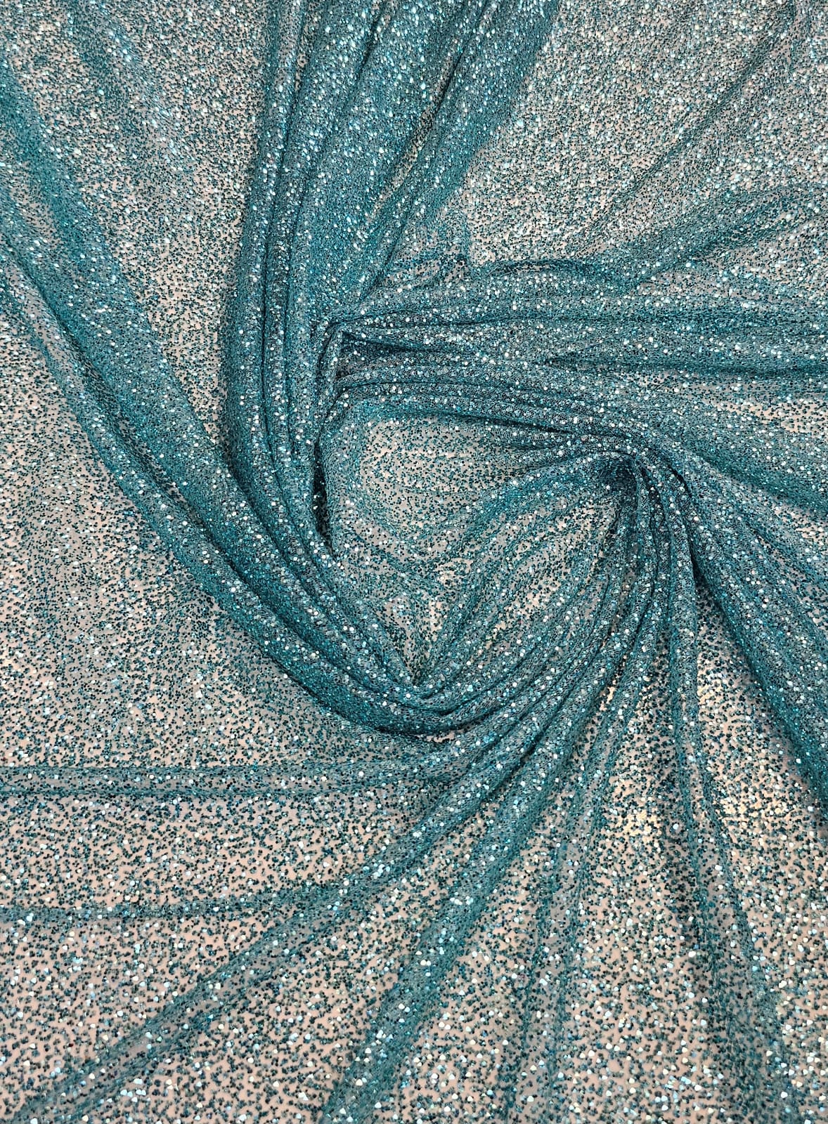 Tule com Glitter Azul Tiffany Pesado COM FURO - Comprimento 1 m x Largura 1,40 m