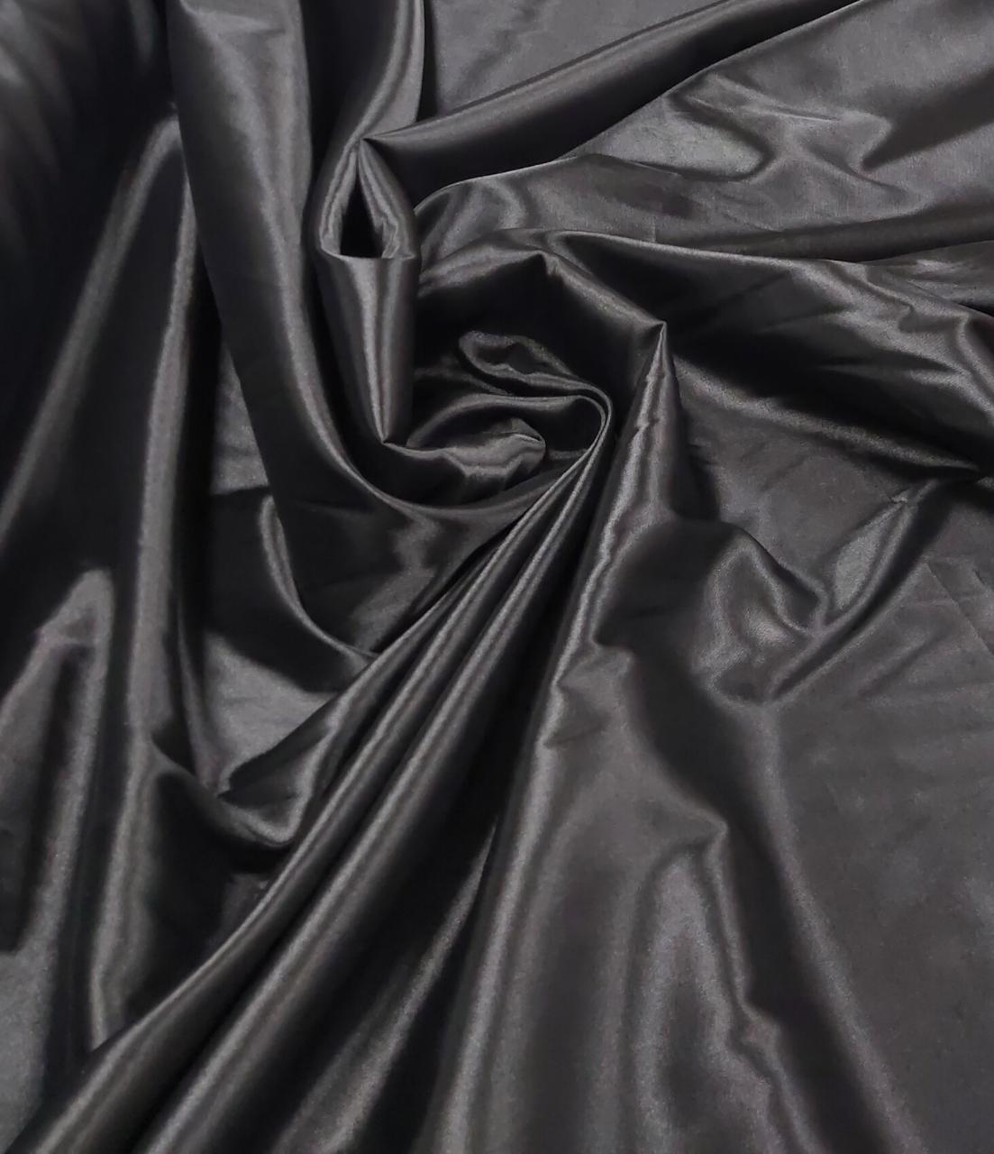 Cetim Charmeusse c/ Lycra Liso Preto - Comprimento 1 m x Largura 1,47 m