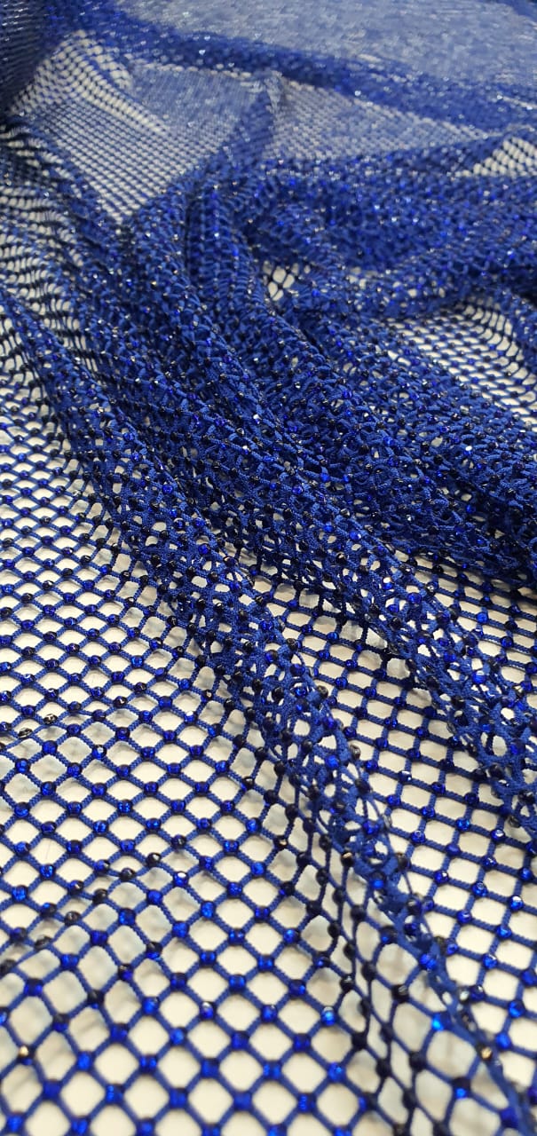 Tela Arrastão Azul Royal com Pedrarias Azul - Comprimento 0,90 cm x Largura 1,30 m