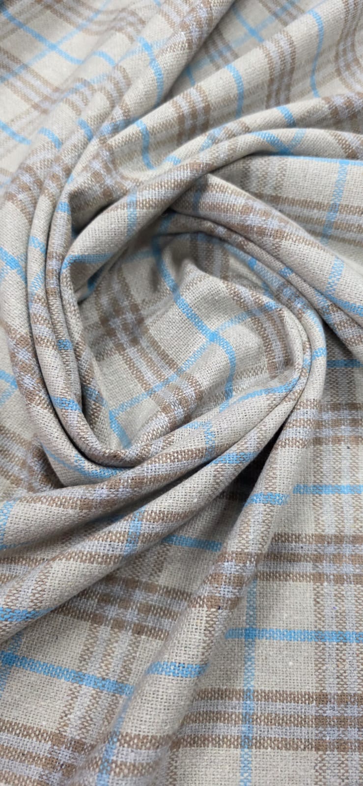 Tipo Linho Rústico Xadrez Fio Tinto Azul com Areia - Comprimento 0,65 cm x Largura 1,45 m