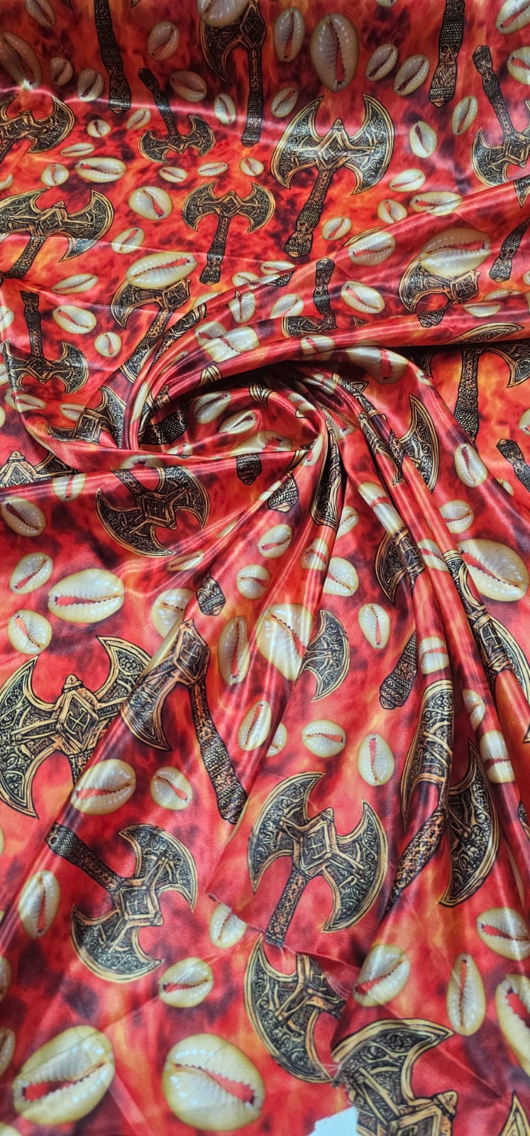 Cetim Estampado Digital Machados e Búzios - Comprimento1,40 m x Largura 1,47 m 