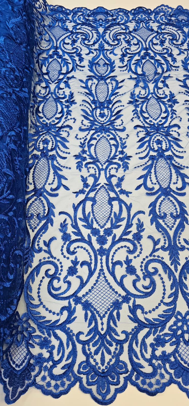 Tule Bordado com Bico Azul Royal Modelo 1244C - Comprimento 2 m x Largura 1,30 m 