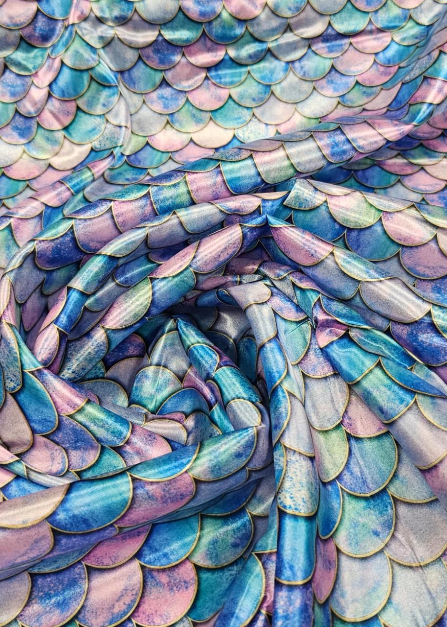 Cetim Estampado Digital Sereia COM DEFEITO - Comprimento 0,50 cm x Largura 1,47 m