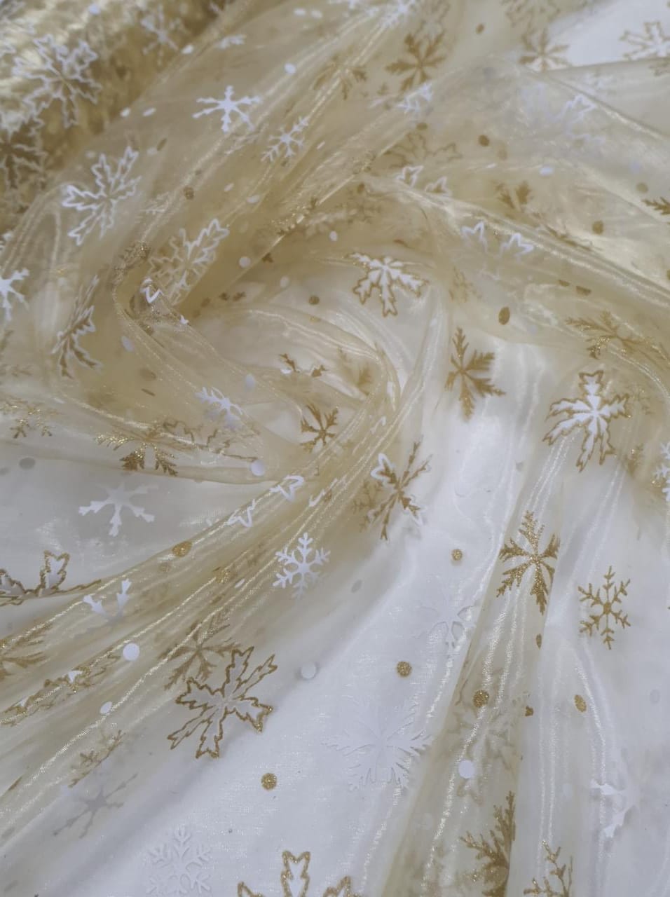 Organza Dourada Frozen com Glitter - Comprimento 1 m x Largura 1,50 m