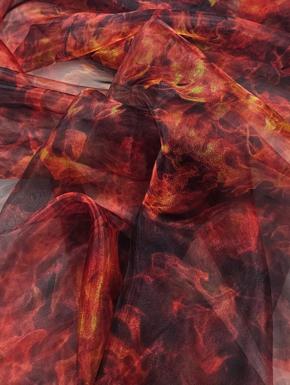 Organza Cristal Digital Fogo - Comprimento  1 m x Largura 1,47 m