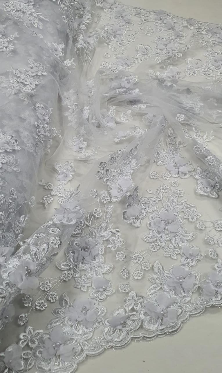 Tule Bordado Bride 3D Branco Modelo 02 - Comprimento 2 m x Largura 1,40 m