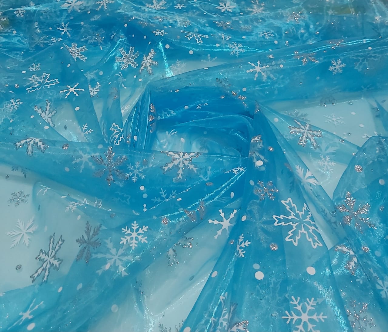 Organza Azul Turquesa Frozen com Glitter - Comprimento 1 m x Largura 1,50 m