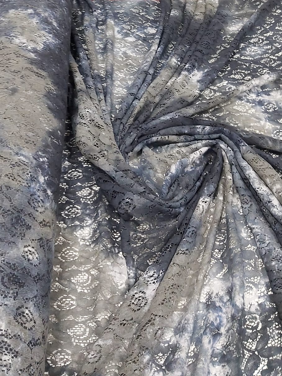 Renda Italiana Tie Dye Cinza Claro e Chumbo CORTE TORTO - Comprimento 1 m x Largura 1,40 m