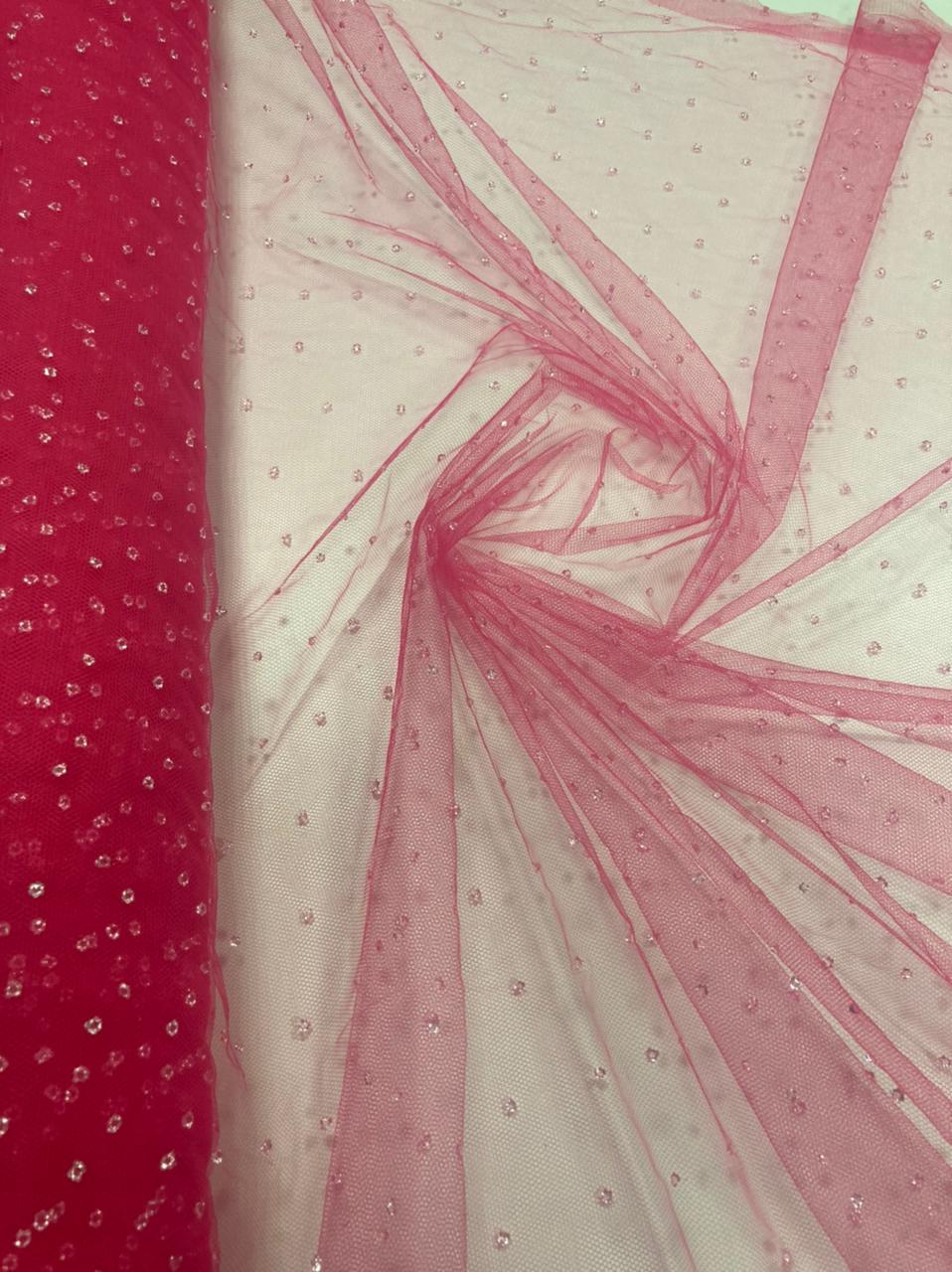 Tule Pingo D'Água Rosa Pink - Largura 1,20 m x Comprimento 2 m 