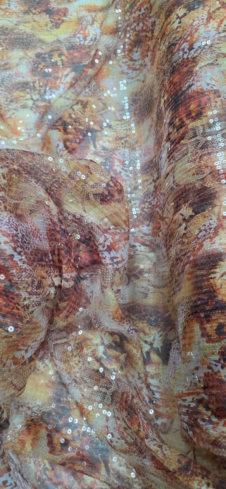 Paetê Bordado Animale Estampado Laranja - Comprimento 2 m x Largura 1,40 m