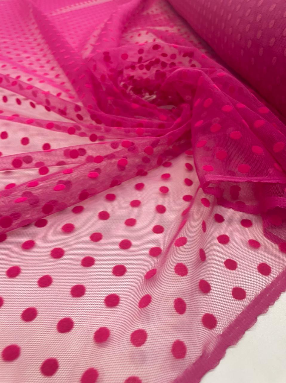 Tule Point Sprit Flocado Pink - Comprimento 0,70 cm x Largura 1,50 m