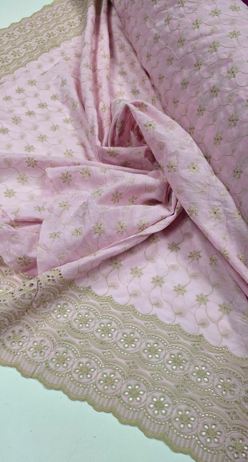 Layse Bordada Bicolor Surat Rosa Bebê com Kaki - Comprimento 1,60 x Largura 1,35 m