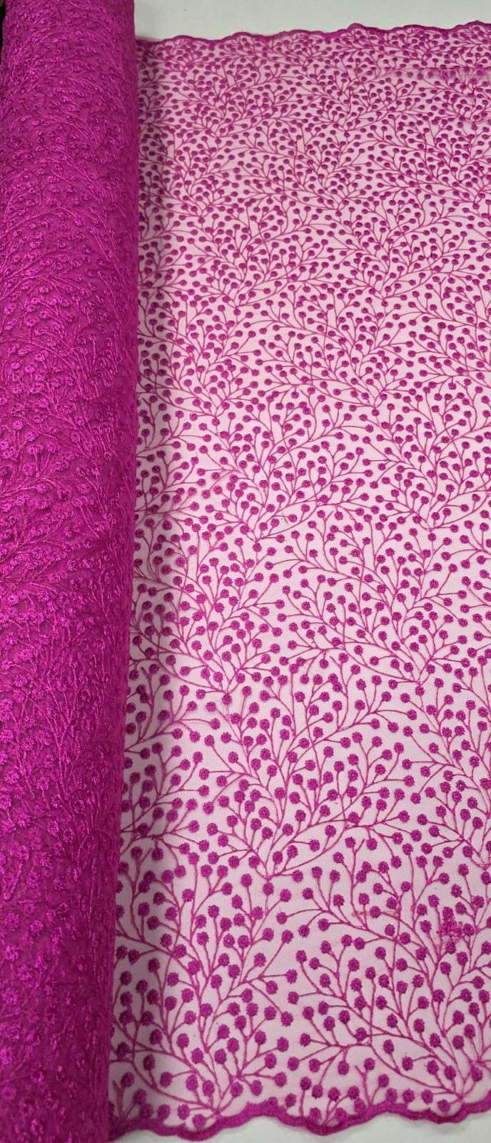 Tule Bordado Nice Mini Flores Pink  - Comprimento 1 m x Largura 1,30 m